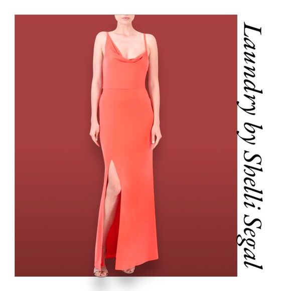 New Laundry by Shelli Segal Coral Asymmetric Cowl Neck Dress 12/L - Picture 1 of 5
